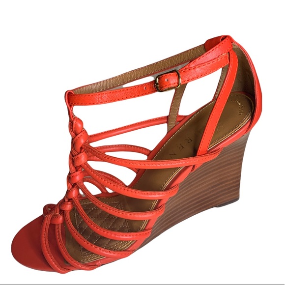 Ralph Lauren Cushion Soft Orange Wedge Sandals - Picture 6 of 7